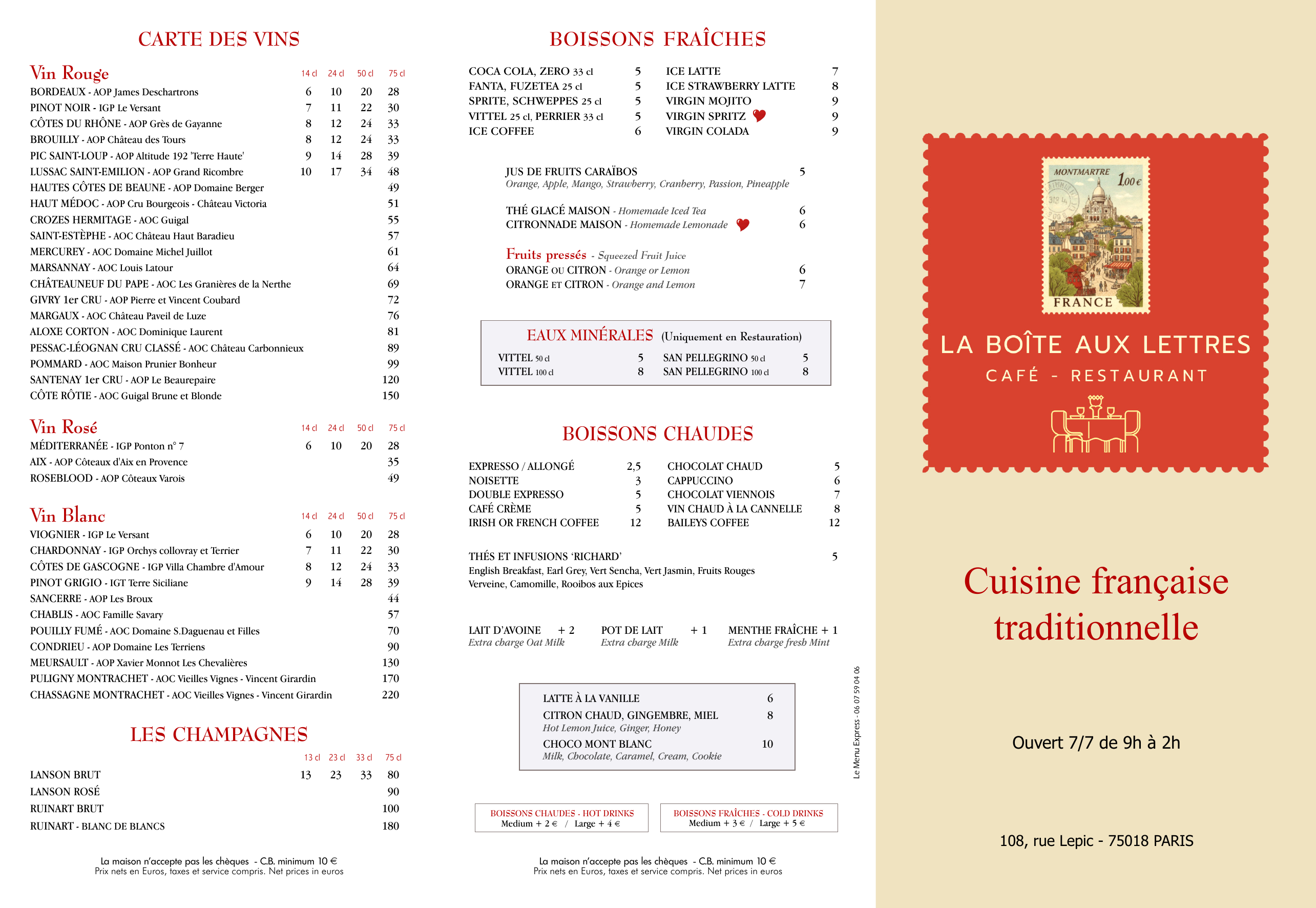 Menu La Boîte aux Lettres - Page 1